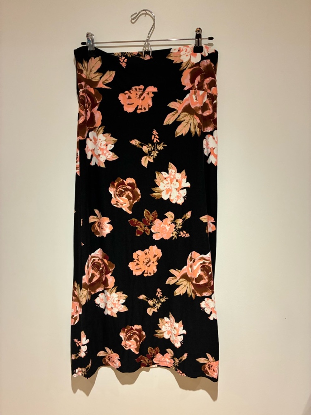 Black and Peach Floral Midi Skirt